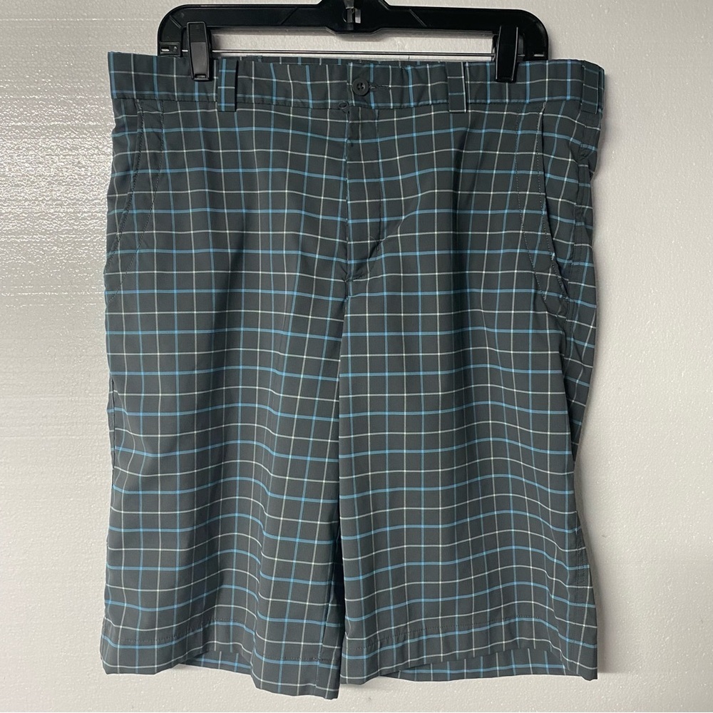Nike Golf Shorts Men 34 Gray Plaid 11” Stretch Performance Active Casual Preppy